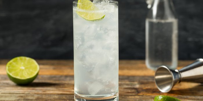 refreshing cold tequila ranch water cocktail with lime