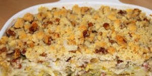 Crumble poireaux fromages noix et lardons