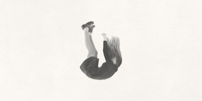 illustration of woman falling from the sky, surreal abstract concept